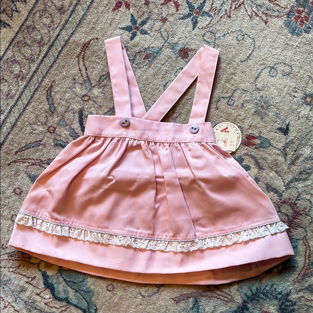 NWT Pink Suspender Overall Skirt 2T with Lace Trim